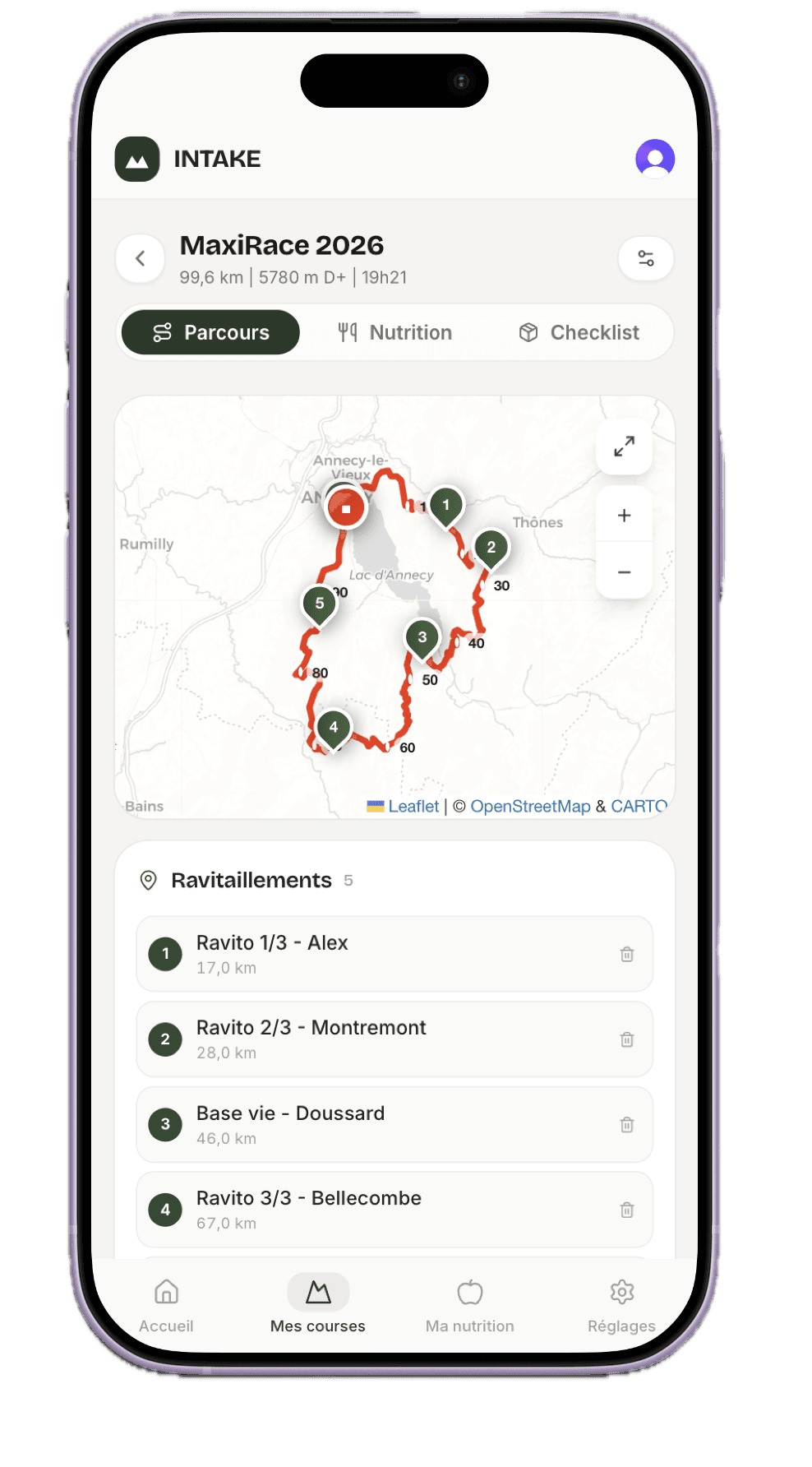 Intake — parcours sur mobile